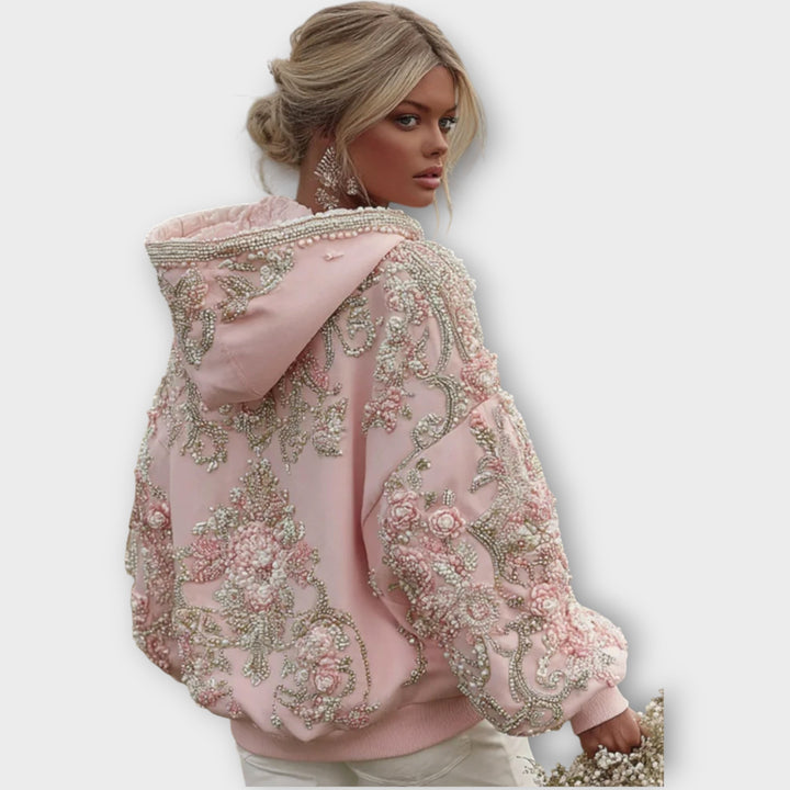 Luxury Pearl Embellished Pink Couture Hoodie
