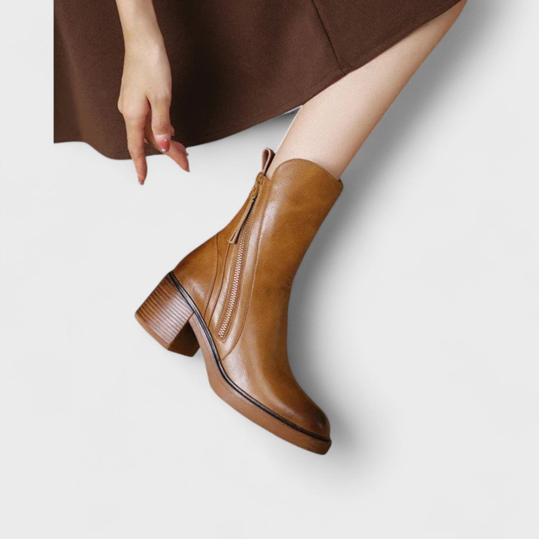 Classic Ankle Boots with Side Zipper and Block Heel