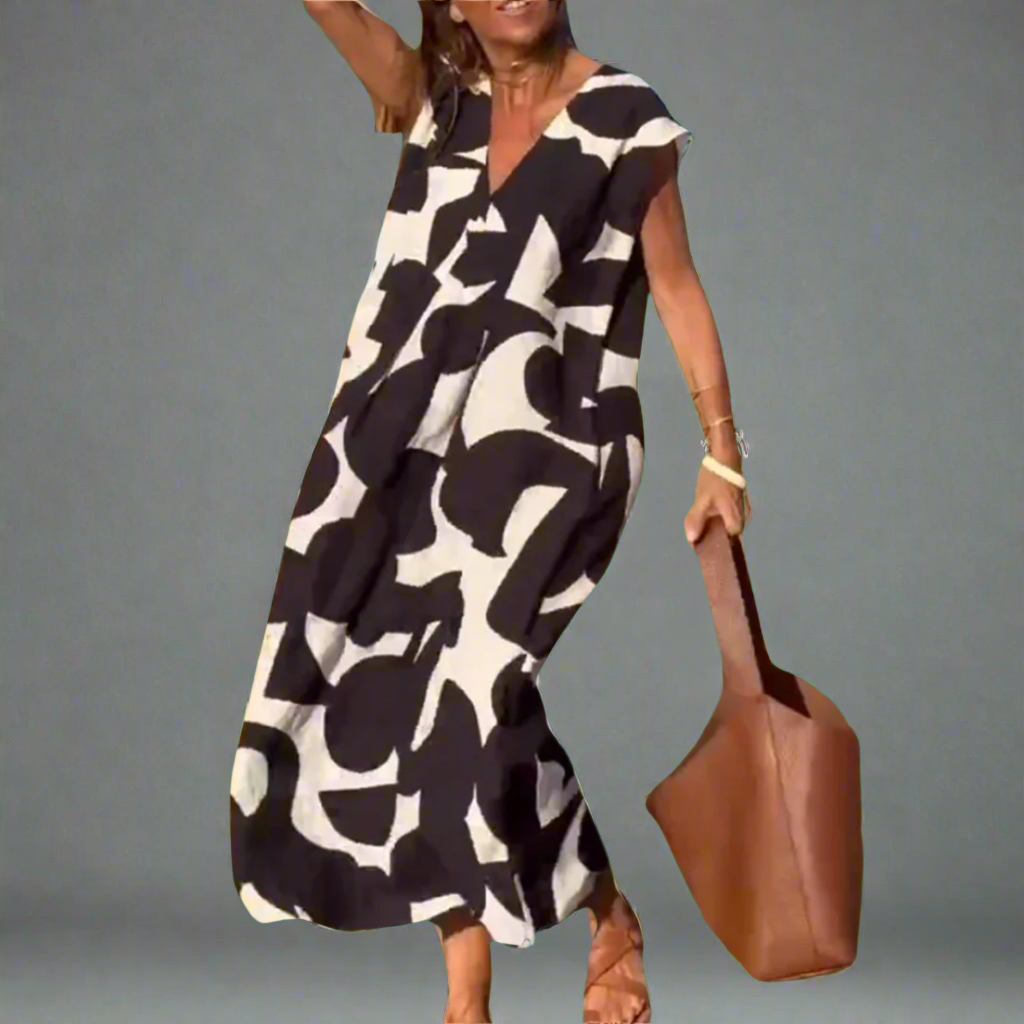 V Dress with Fabric Print