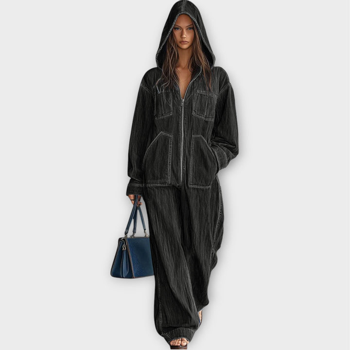 Relaxed Hooded Denim Jumpsuit