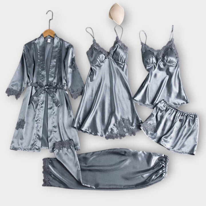 5-Piece Satin Lace Sleepwear Set