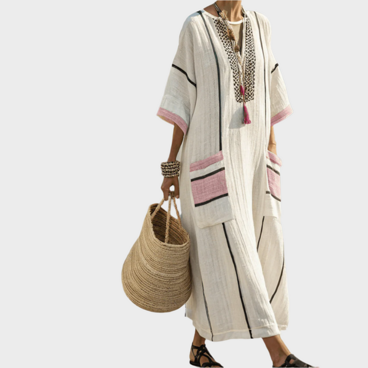 Kaftan with Stripes and Oversized Pockets