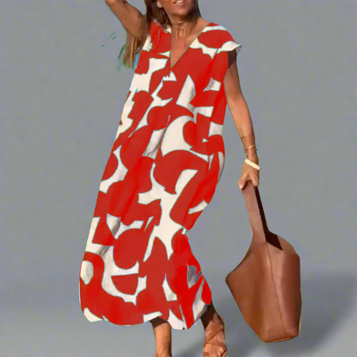 V Dress with Fabric Print