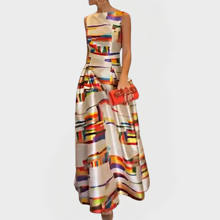 Long Dress with Geometric Patterns and Modern Cut