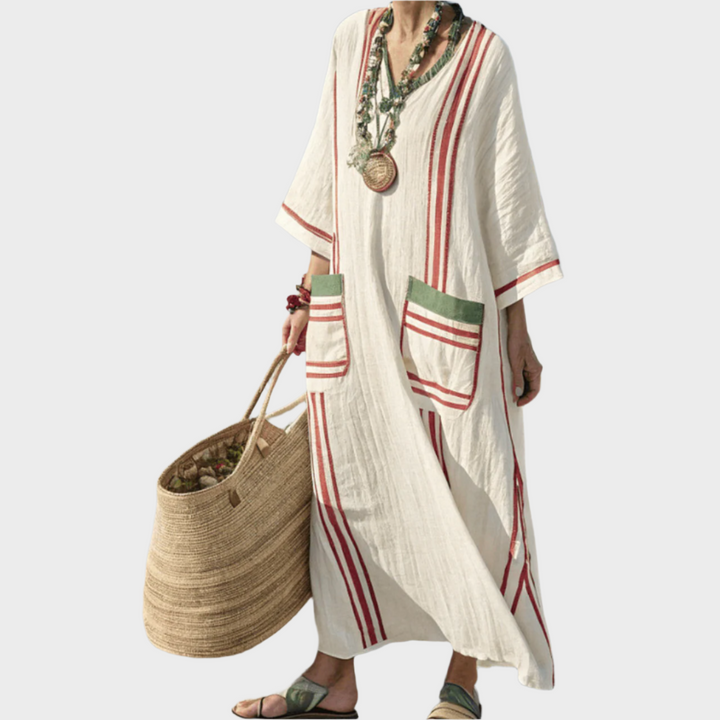 Kaftan with Stripes and Oversized Pockets