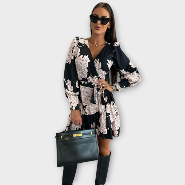 Wrap-Style Puff Sleeve Mini Dress