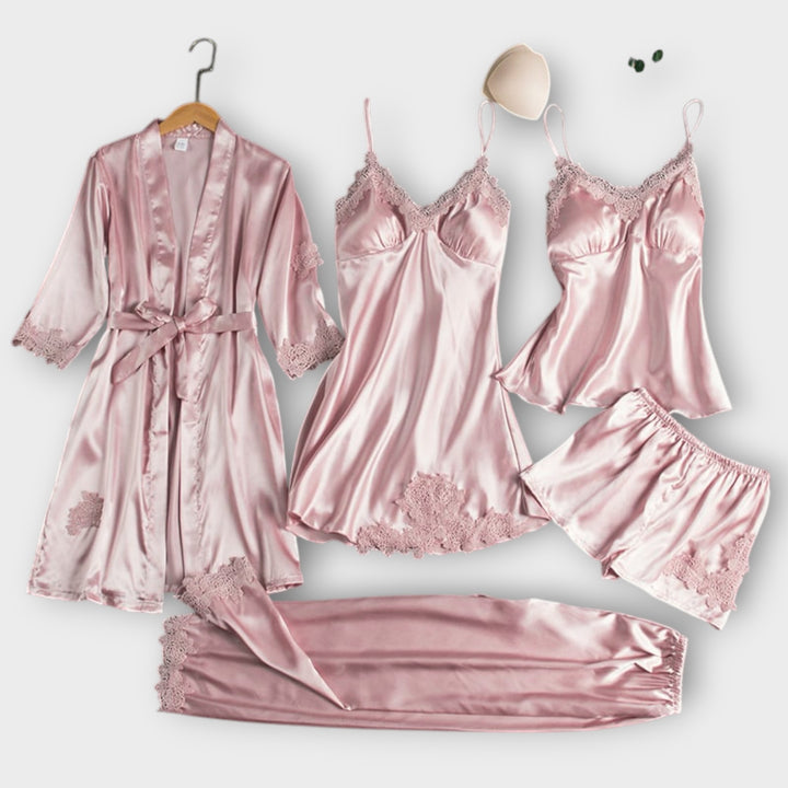 5-Piece Satin Lace Sleepwear Set