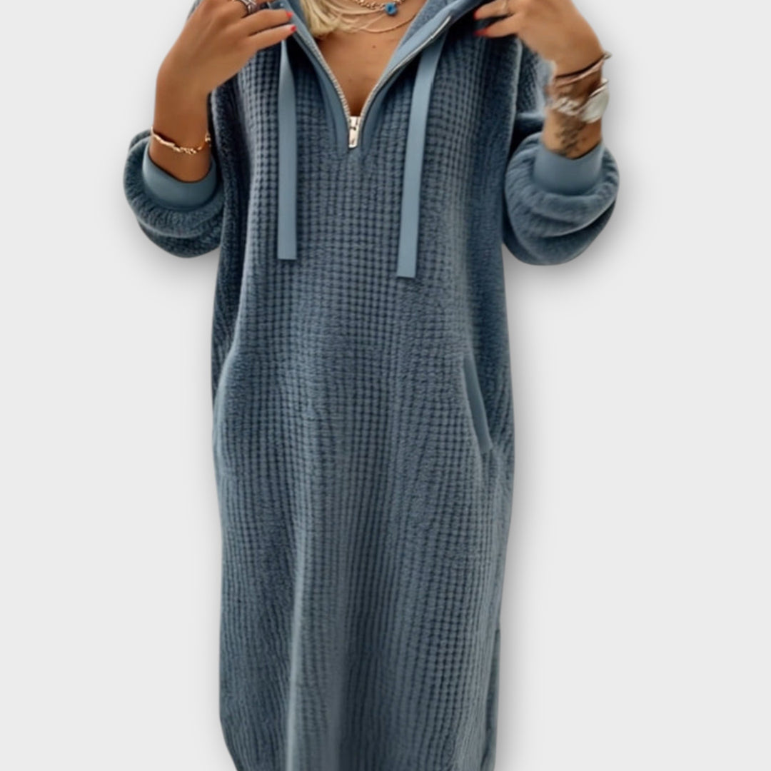 Cozy Hooded Knit Midi Dress