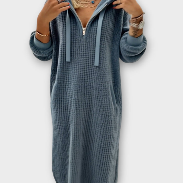 Cozy Hooded Knit Midi Dress
