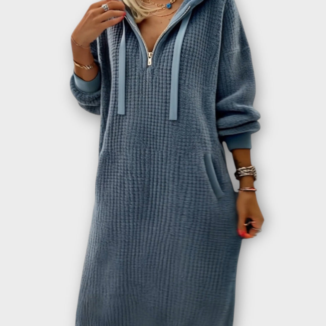 Cozy Hooded Knit Midi Dress
