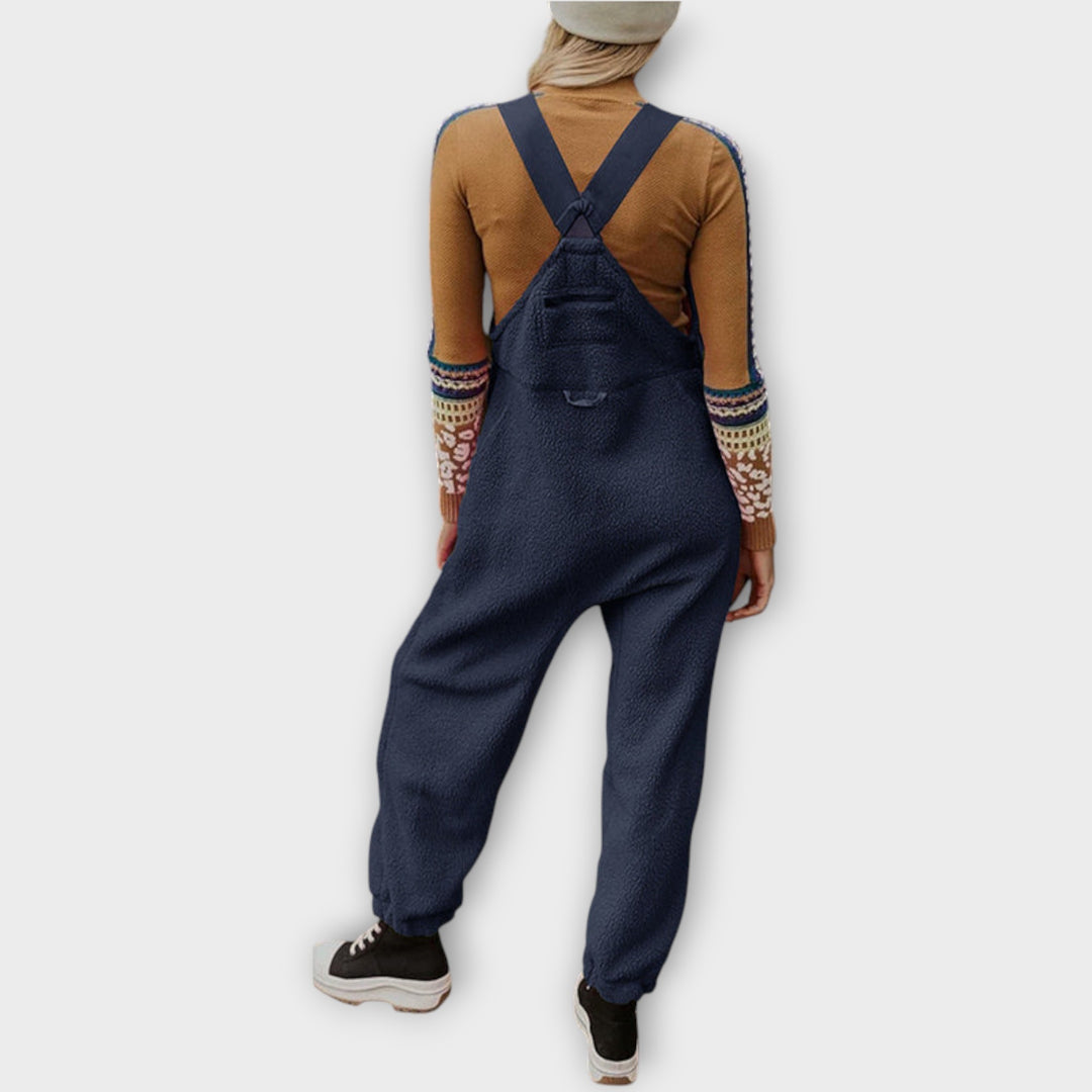 Fleece Thermal Jumpsuit With Zippered Pockets