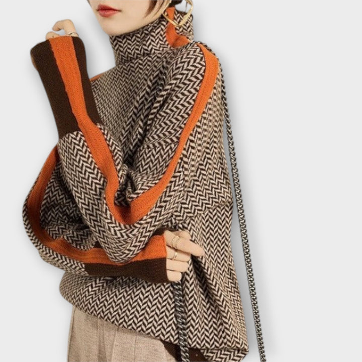 Turtleneck with Striking Contrasting Stripes