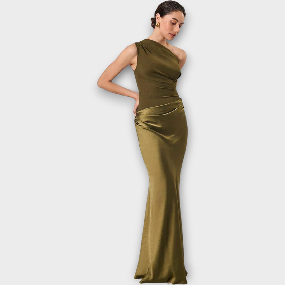 Amber  One-Shoulder Satin Maxi Dress