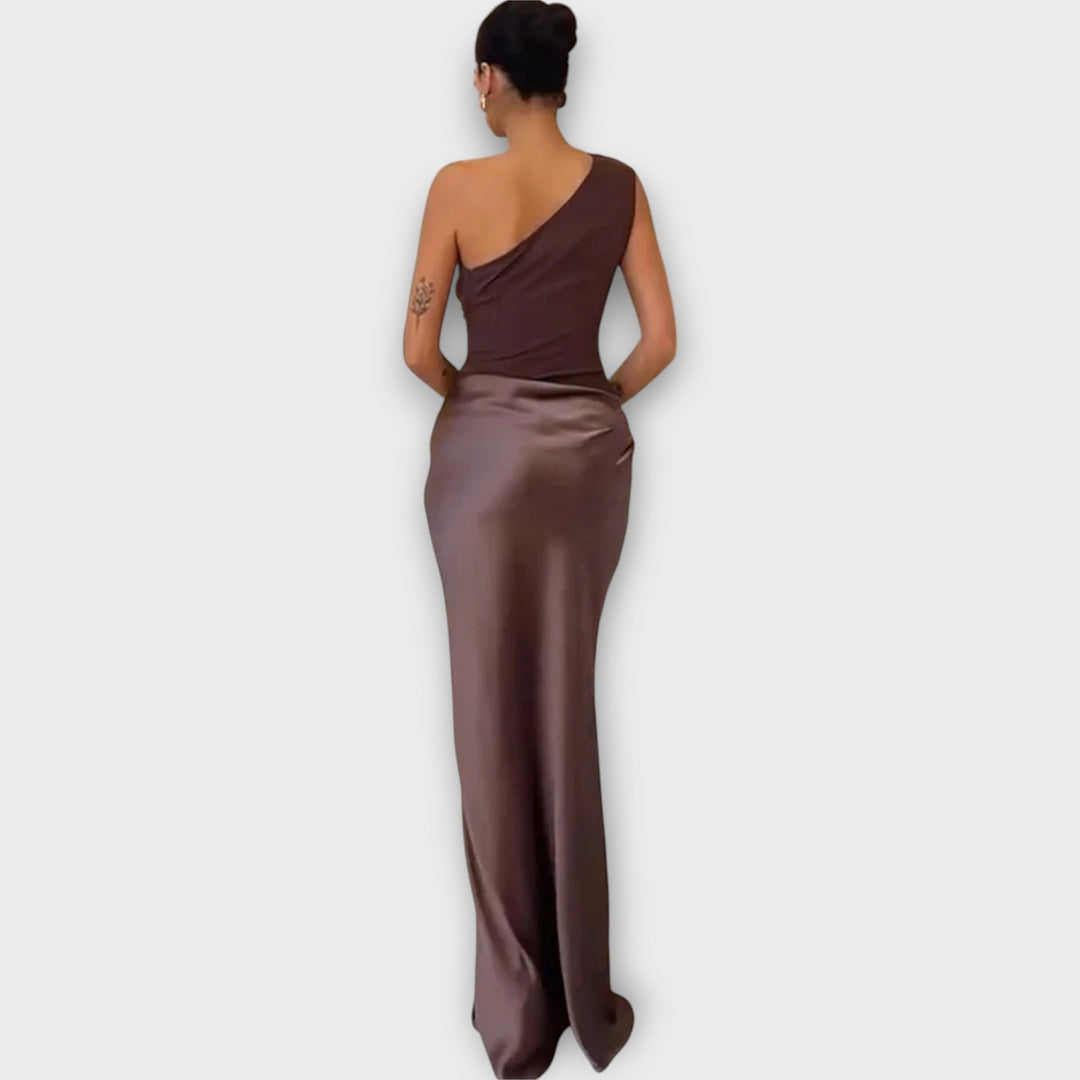 Amber  One-Shoulder Satin Maxi Dress