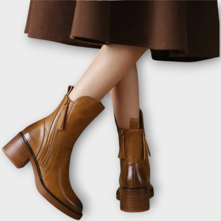 Sleek Zip-Up Mid-Heel Ankle Boots