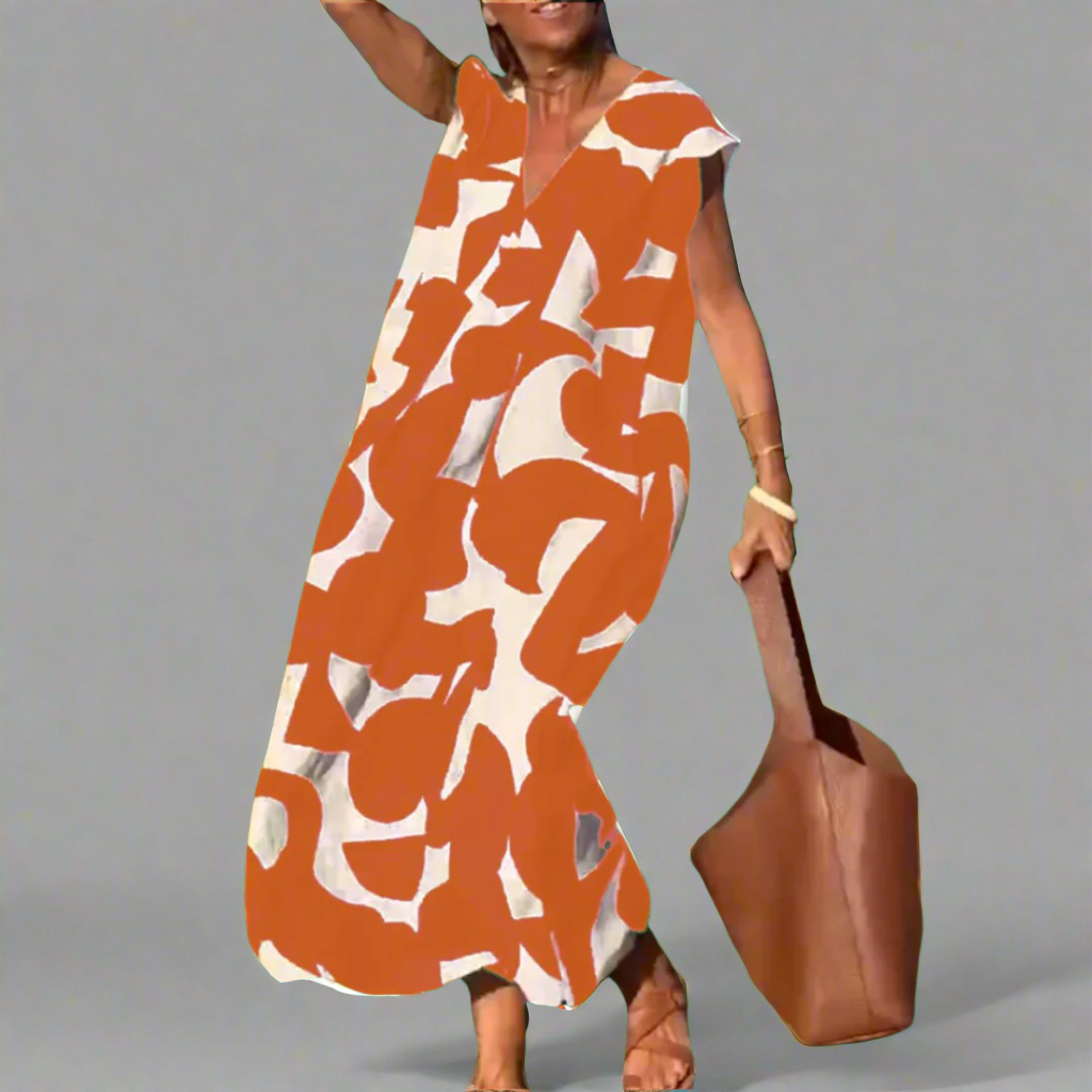 V Dress with Fabric Print