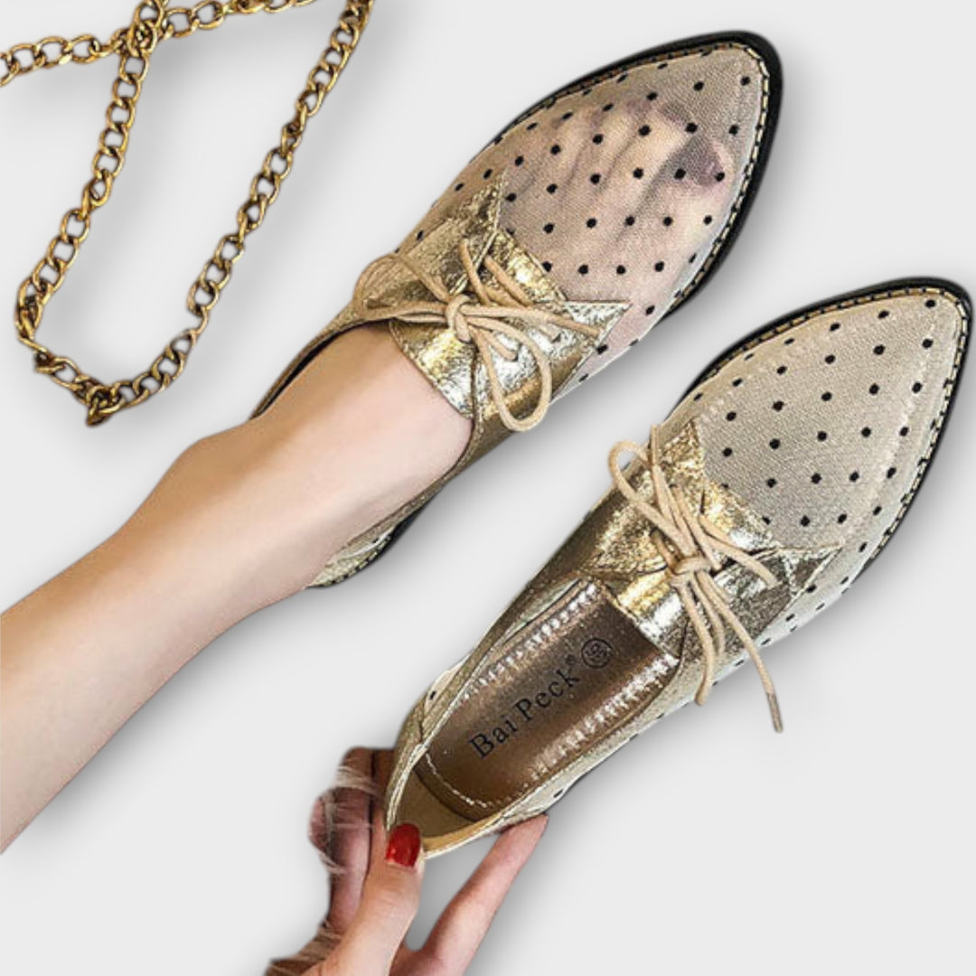 Chic Gold Polka-Dot Flats with Bow Detail