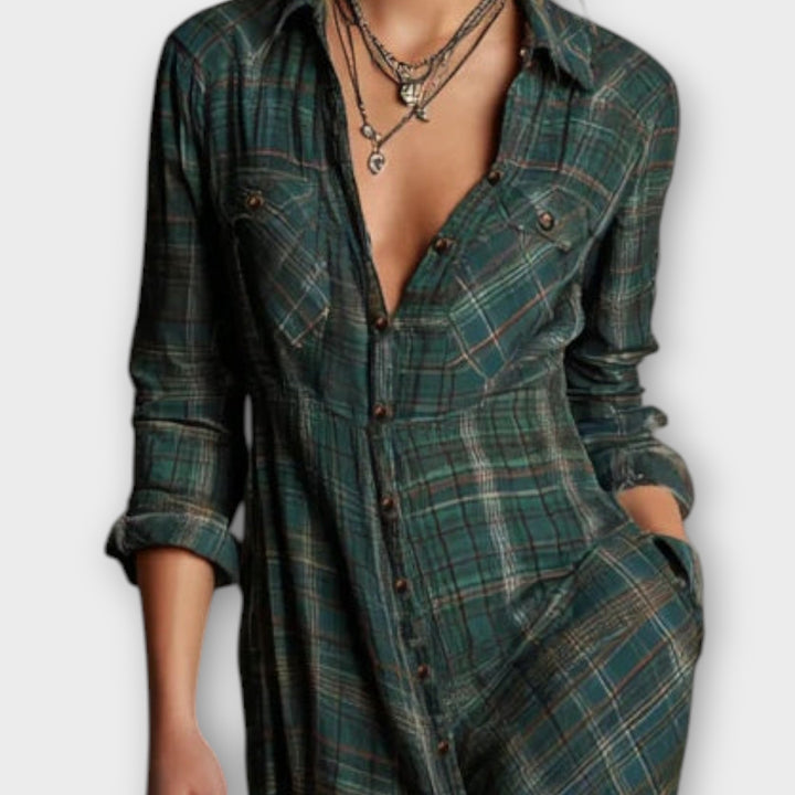Plaid Button-Down Maxi Shirt Dress