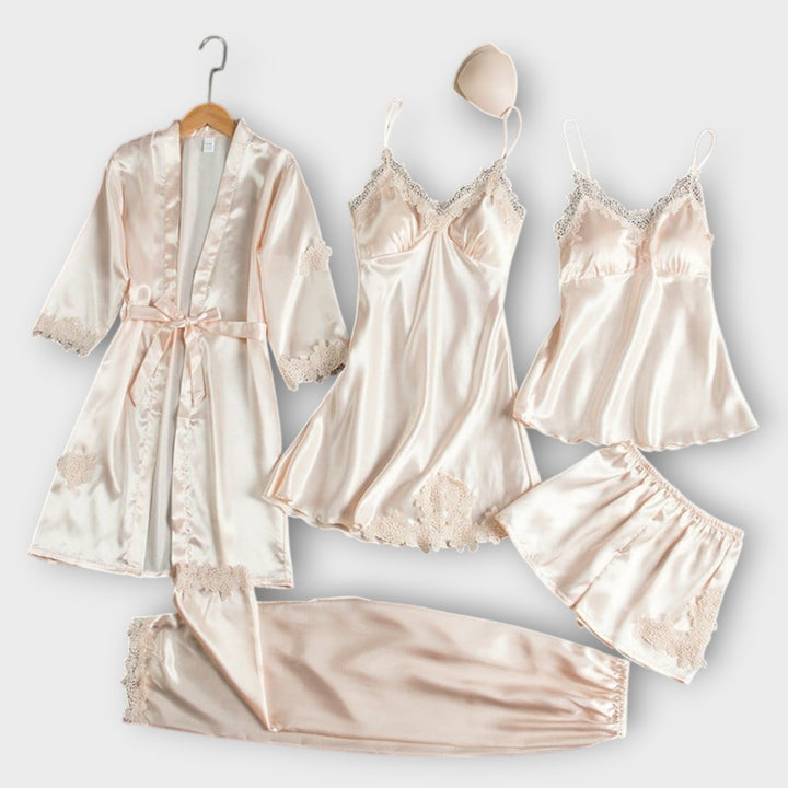 5-Piece Satin Lace Sleepwear Set
