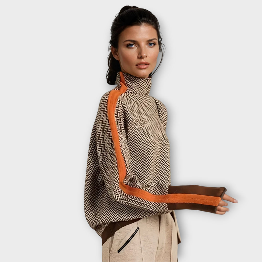 Turtleneck with Striking Contrasting Stripes