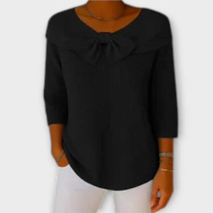 Bow-Detailed Off-Shoulder Knit Top