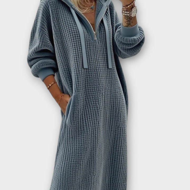 Cozy Hooded Knit Midi Dress