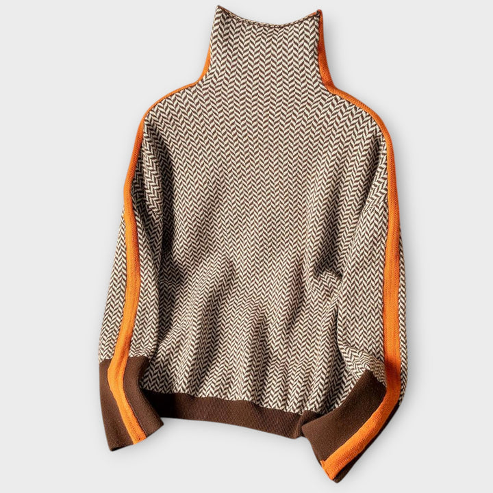 Turtleneck with Striking Contrasting Stripes