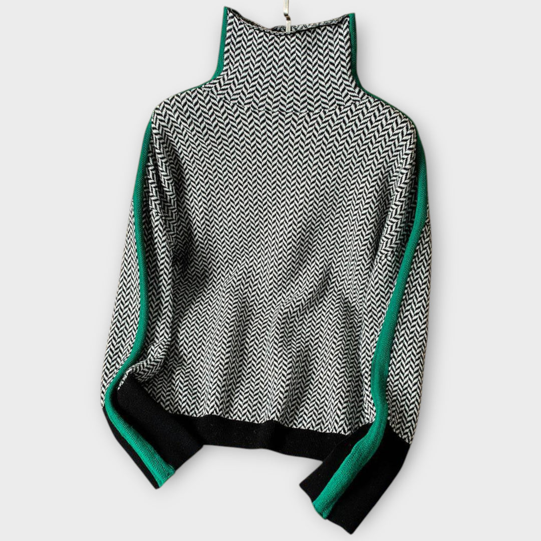 Turtleneck with Striking Contrasting Stripes