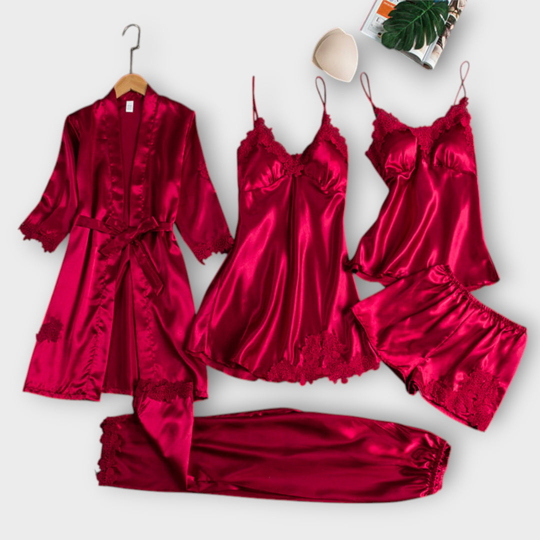 5-Piece Satin Lace Sleepwear Set