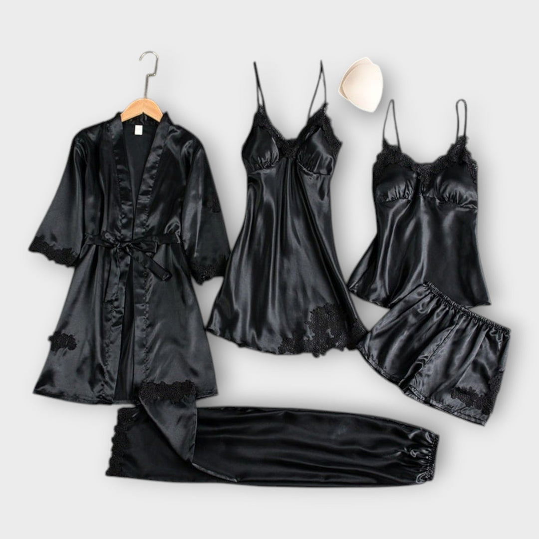 Satin Nightwear & Robe Set with Refined Aesthetic