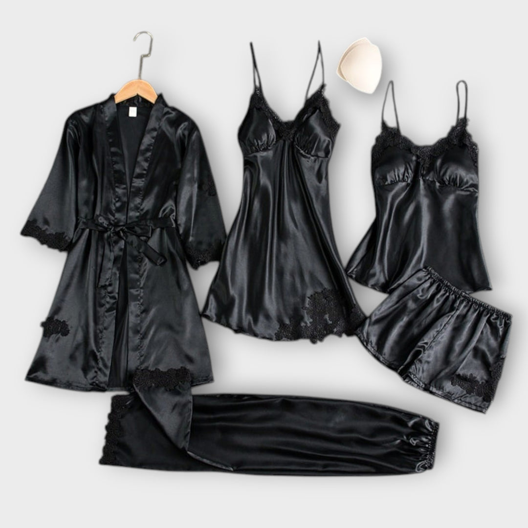 5-Piece Satin Lace Sleepwear Set