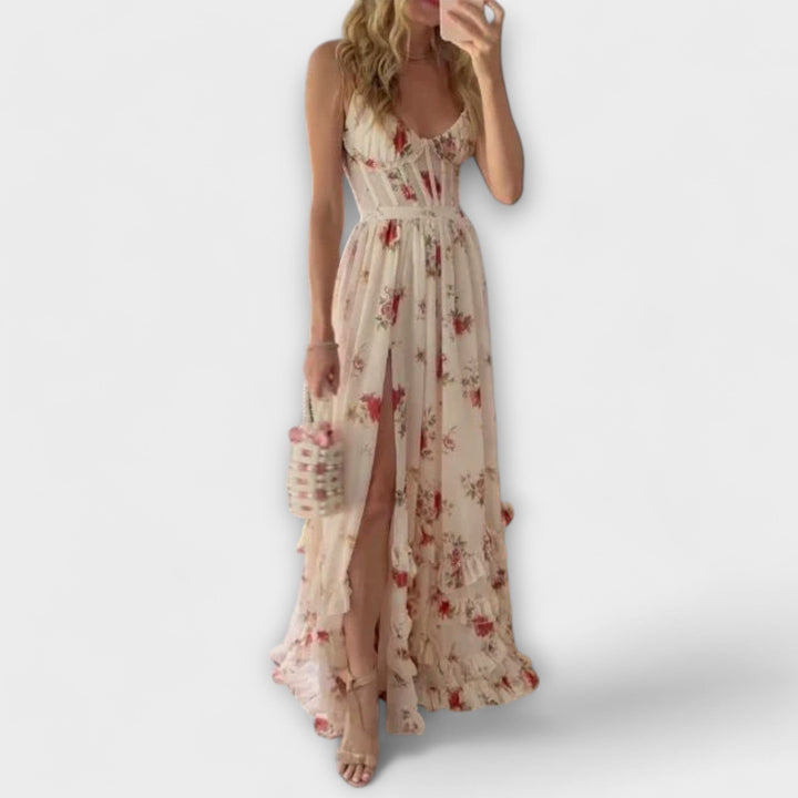 Maxi Dress with Floral Print and Split