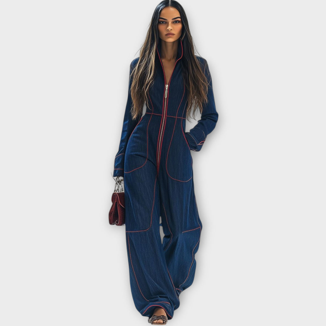 Elegant Zip-Up Denim Jumpsuit