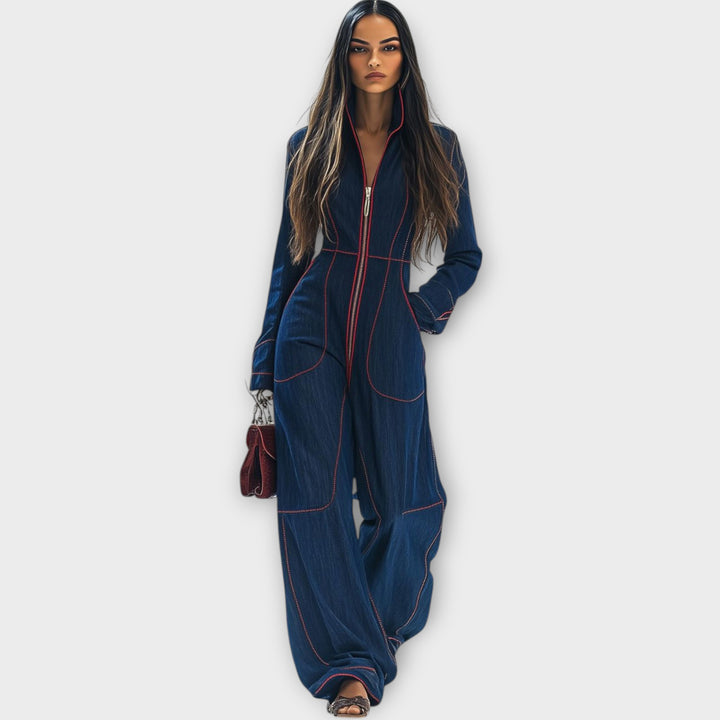 Elegant Zip-Up Denim Jumpsuit