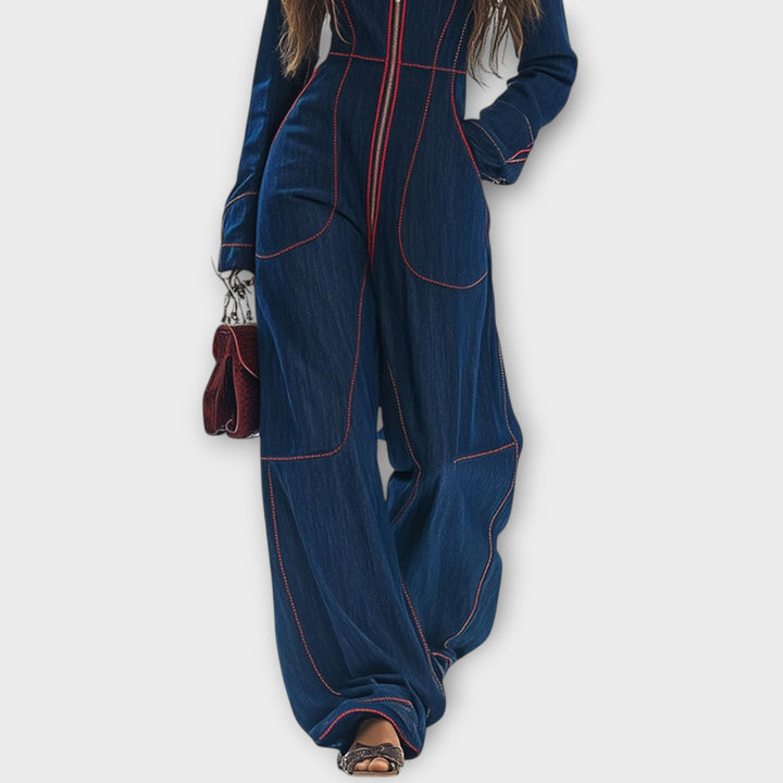 Elegant Zip-Up Denim Jumpsuit