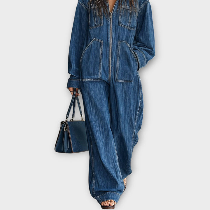 Relaxed Hooded Denim Jumpsuit