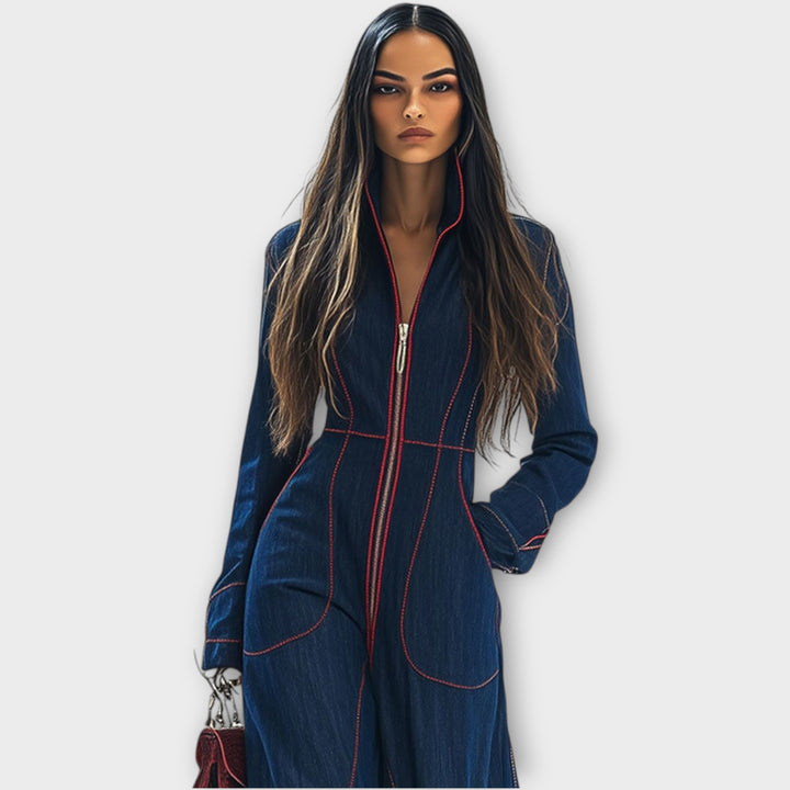 Elegant Zip-Up Denim Jumpsuit