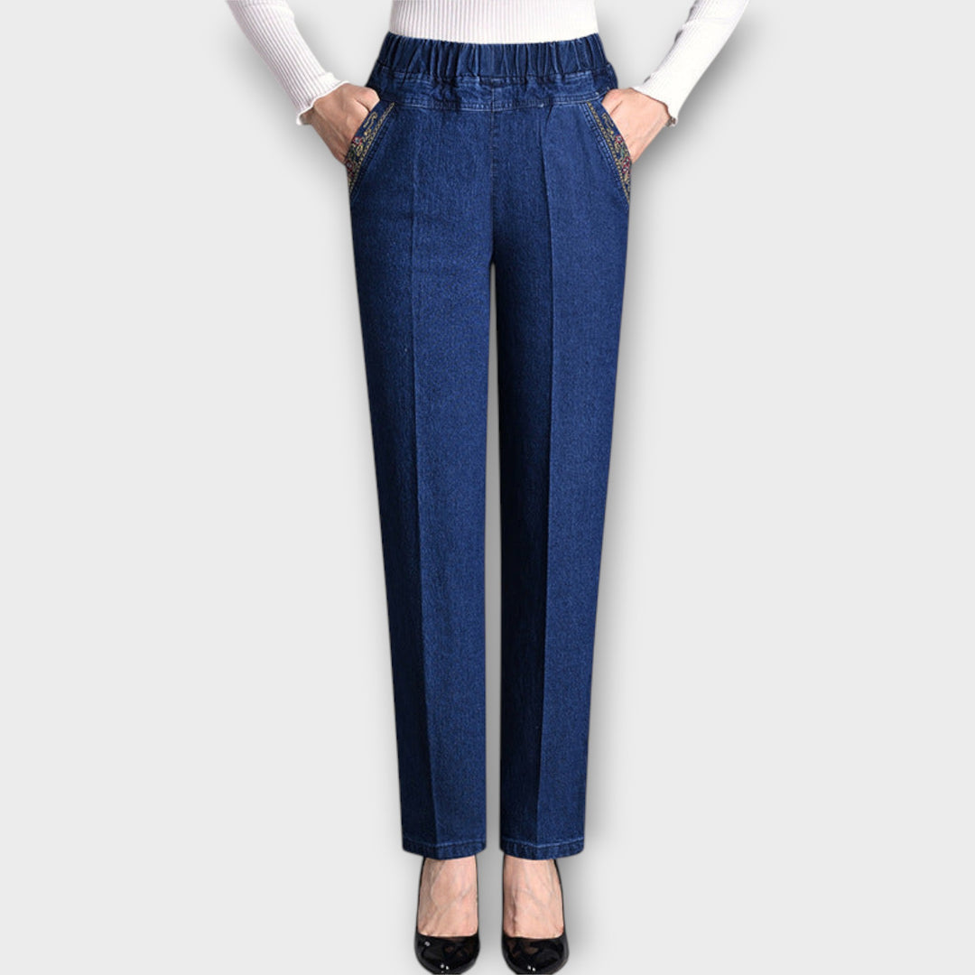 Women's Jeans with Side Pockets and Elastic Waist