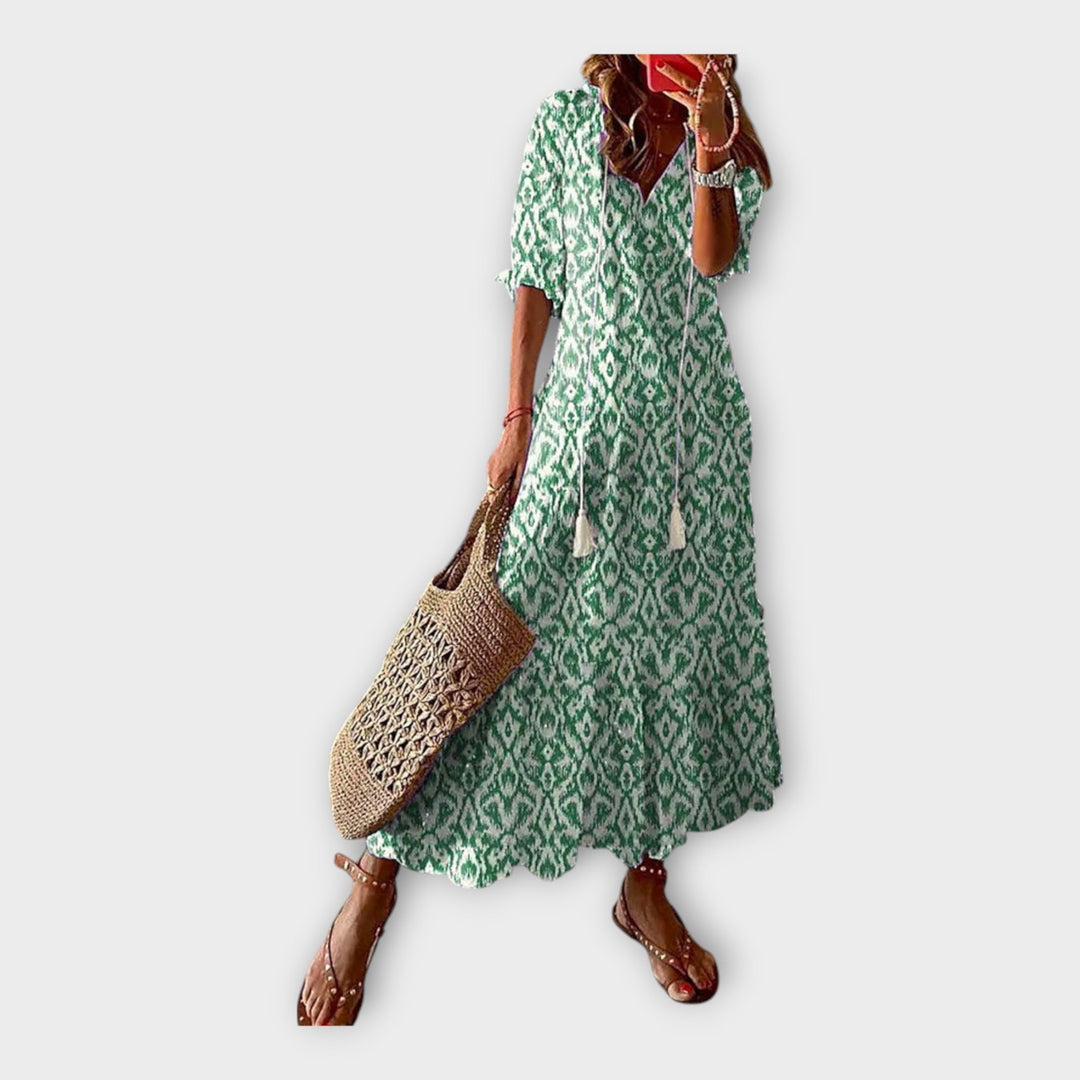 Vintage Dress with Embroidery and V Neckline