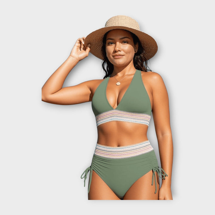 Bikini with Knitted Detail and High-Waisted Brief