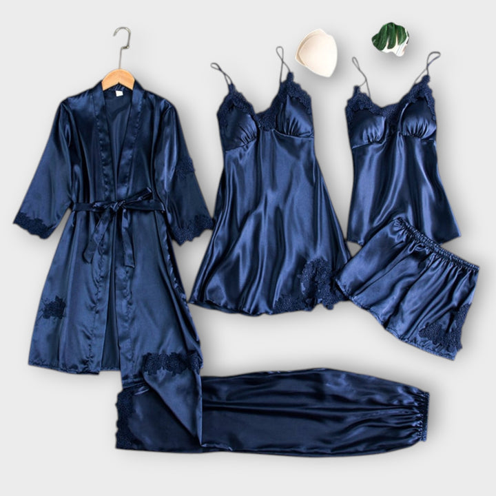 5-Piece Satin Lace Sleepwear Set