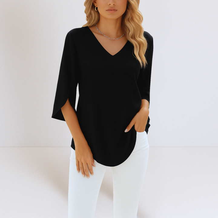Elegant Blouse with V-Neck and Open Sleeves