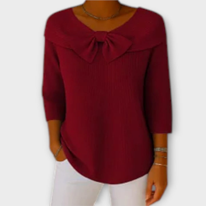 Bow-Detailed Off-Shoulder Knit Top