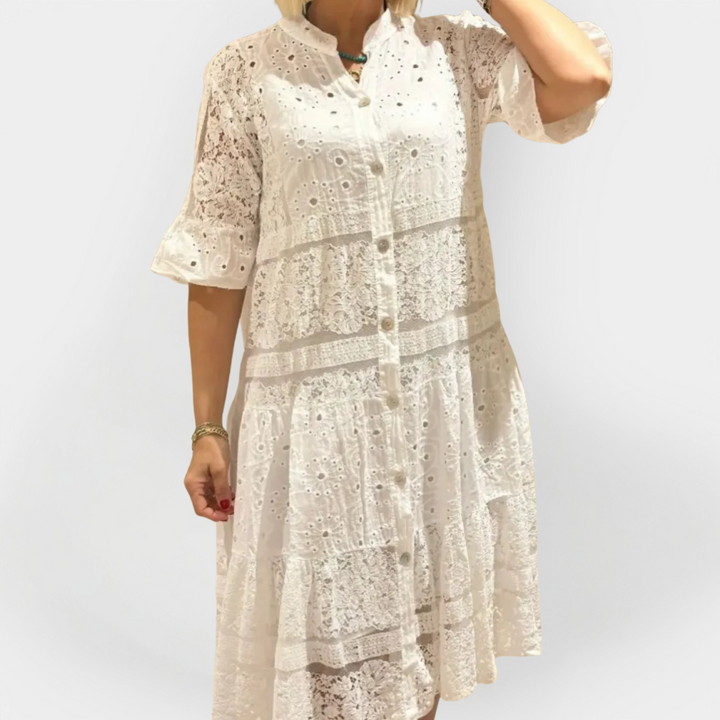 Lace Dress with Sleeves and Front Buttons