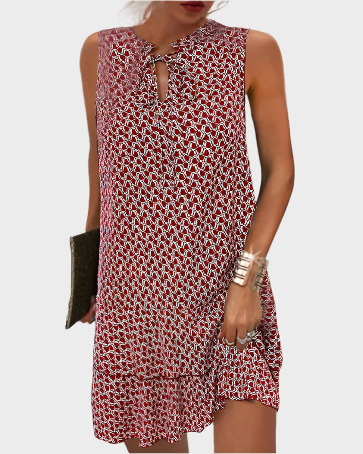 Mini Dress with Pattern and Neck Tie Detail