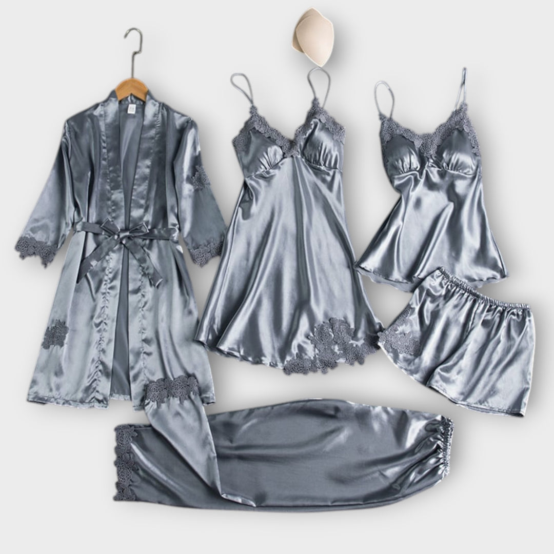 5-Piece Satin Lace Sleepwear Set