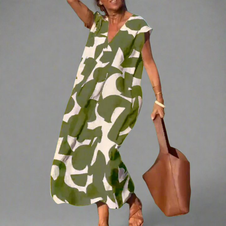 V Dress with Fabric Print