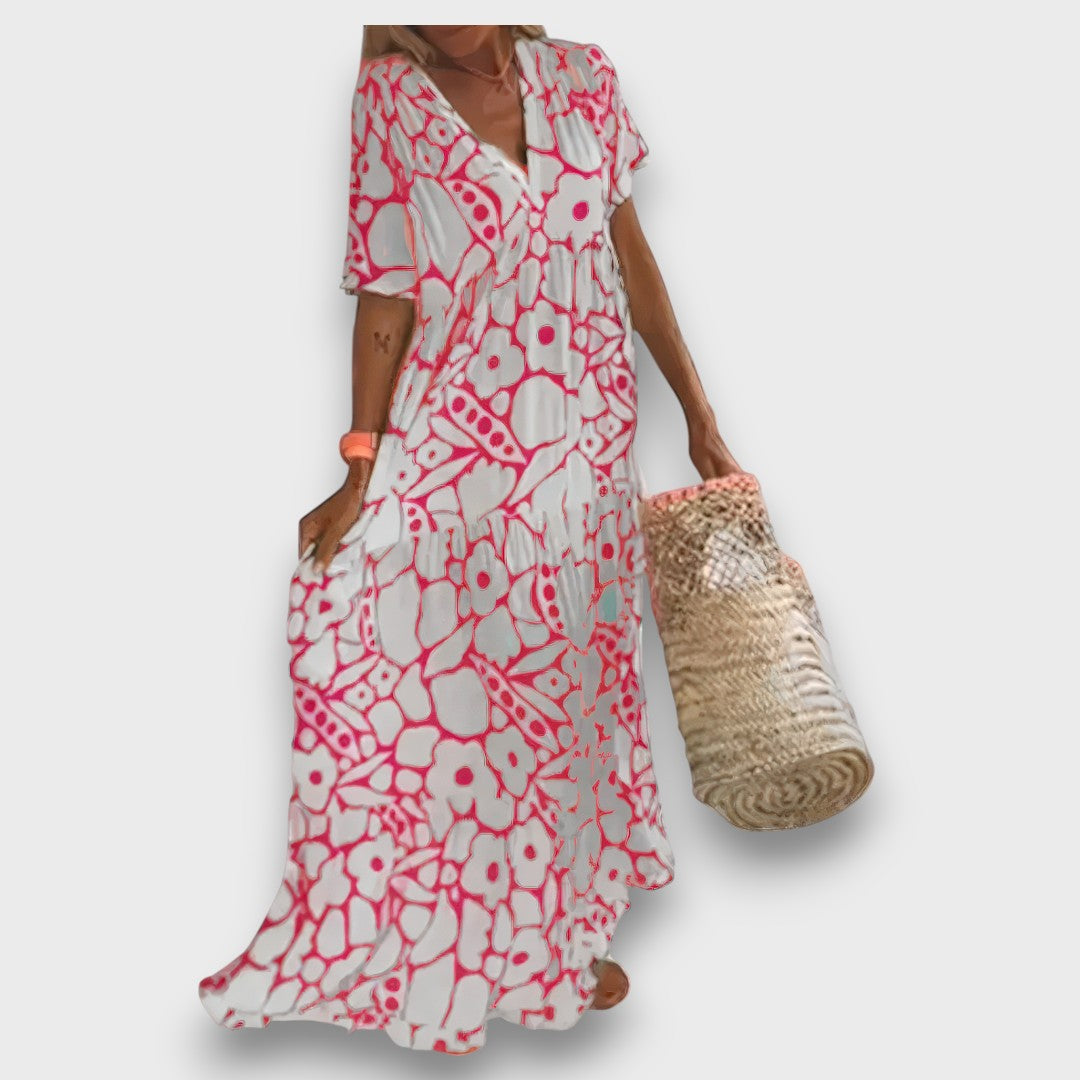 Long Dress with Floral Pattern and Buttons