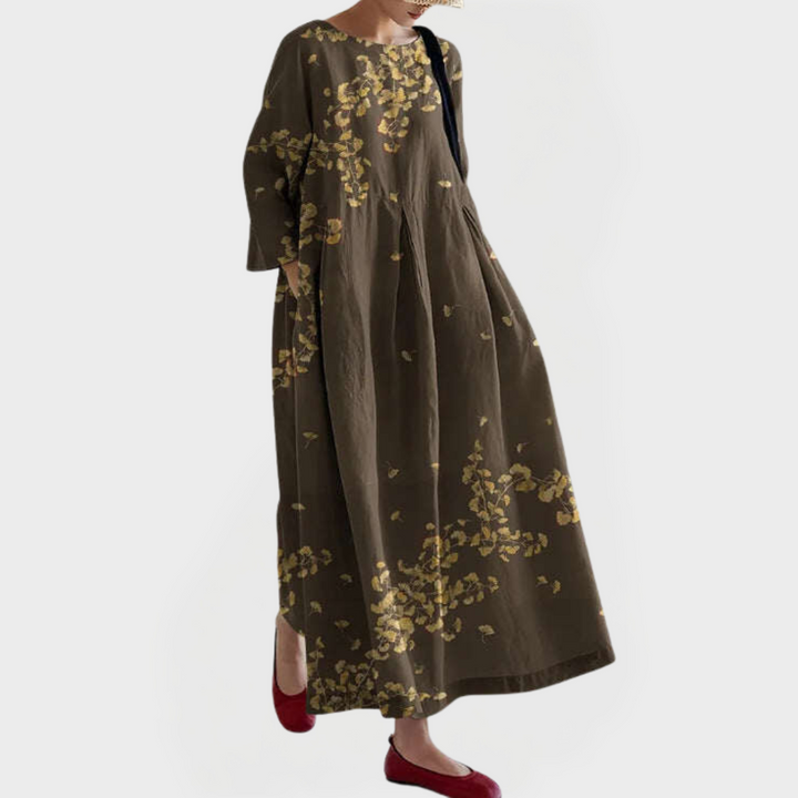 Elegant Maxi Linen Dress with Embroidered Floral Lace