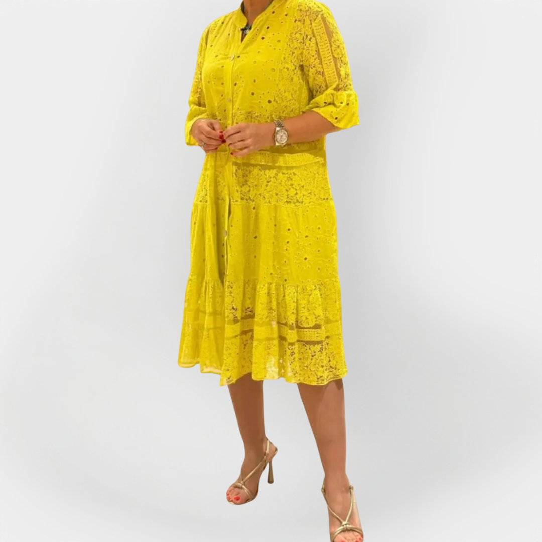 Lace Dress with Sleeves and Front Buttons